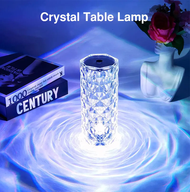 Lámpara LED de mesa de cristal para dormitorio, proyector de luz rosa, luz nocturna táctil USB, luces decorativas para decoración de habitación